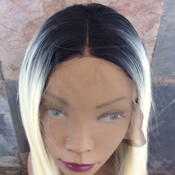 Ombre black and blond synthetic lace front wig - Picture 2 of 7